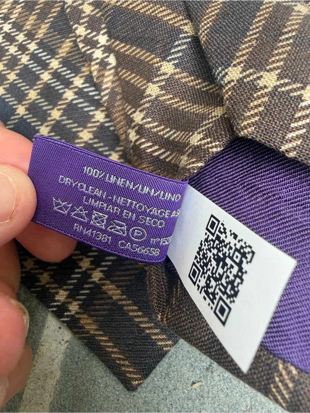 Ralph Lauren Purple Label 100% linen Tie Made in Italy Brown Black Tan